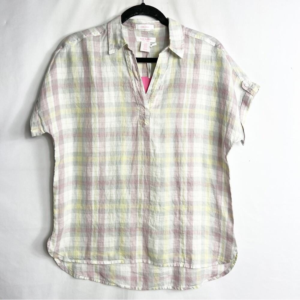 ISAAC MIZRAHI Plaid Short Sleeve Top NWT in XS